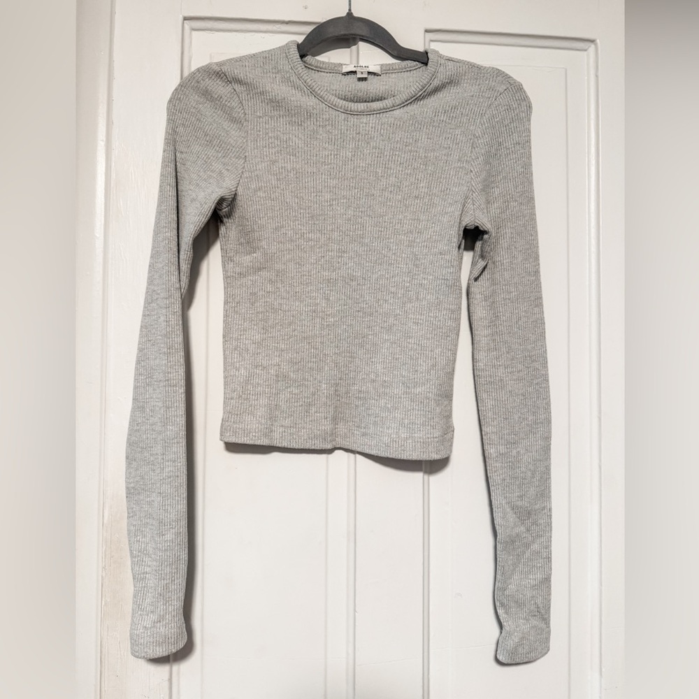 AGOLDE Alma shrunken crewneck grey long sleeve ribbed top